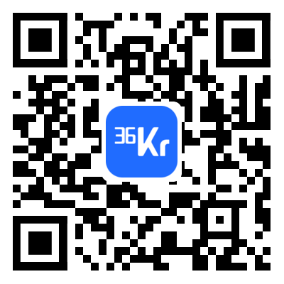 Black-and-white QR code with distinct blue square containing white text '36Kr' at center